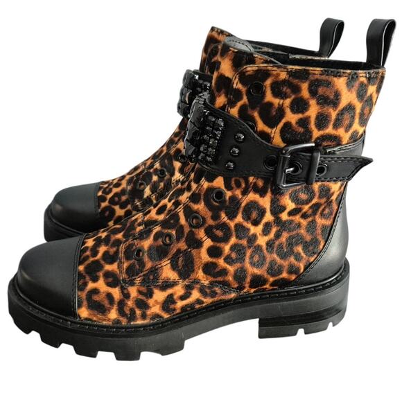 Karl Lagerfeld Maeva Combat Booties Size 7 Leopard - Picture 1 of 6